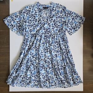 A Pea in the Pod blue floral flutter sleeve flowy cotton maternity dress sz S